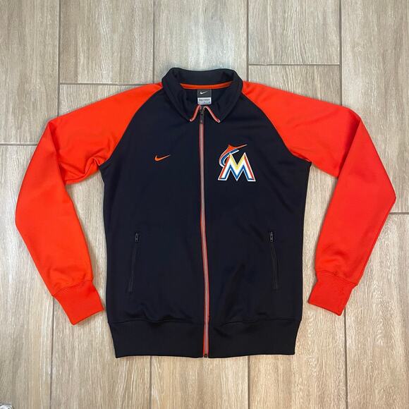 Nike MLB Miami Marlins Full Zip Track Jacket Men’s Large Orange Navy SP13 - Picture 1 of 11